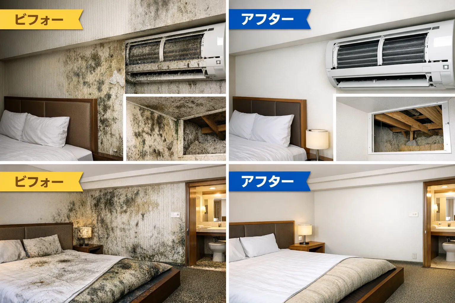 ホテル客室で急増するカビ除去相談｜見えない湿気と空調環境の落とし穴を徹底解説