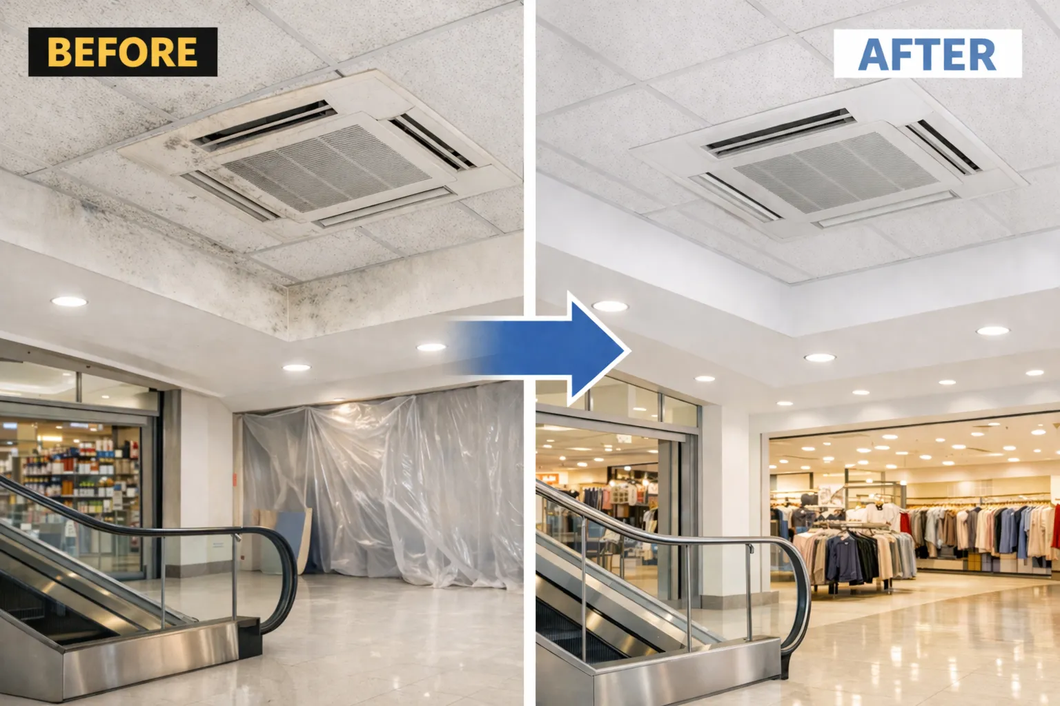 ショッピングモールで急増するカビ問題｜見えない湿気と空調リスクを徹底解説