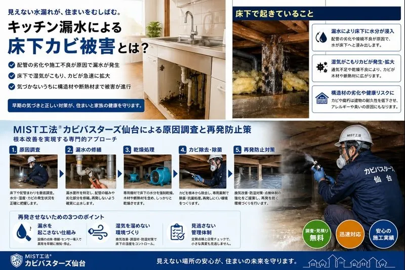 キッチン漏水が引き起こす床下カビ被害の実態と対策｜見えないリスクを徹底解説