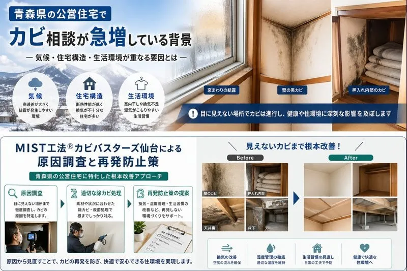 青森県の公営住宅でカビ増殖が深刻化！相談急増の理由と根本解決策とは