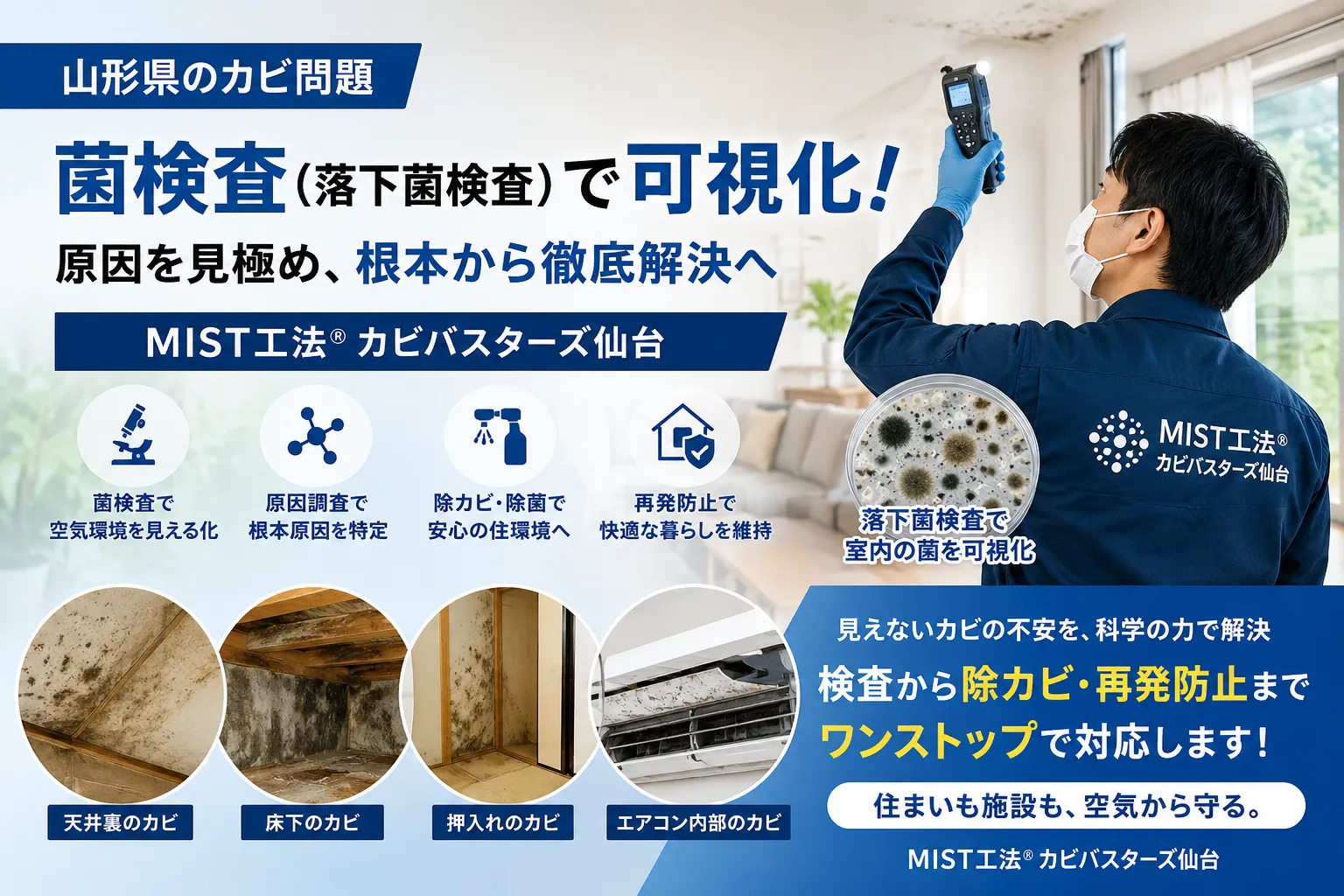 山形県のカビ問題を菌検査で可視化!落下菌検査で見える住まいと施設の危険性|MIST工法Ⓡカビバスターズ仙台