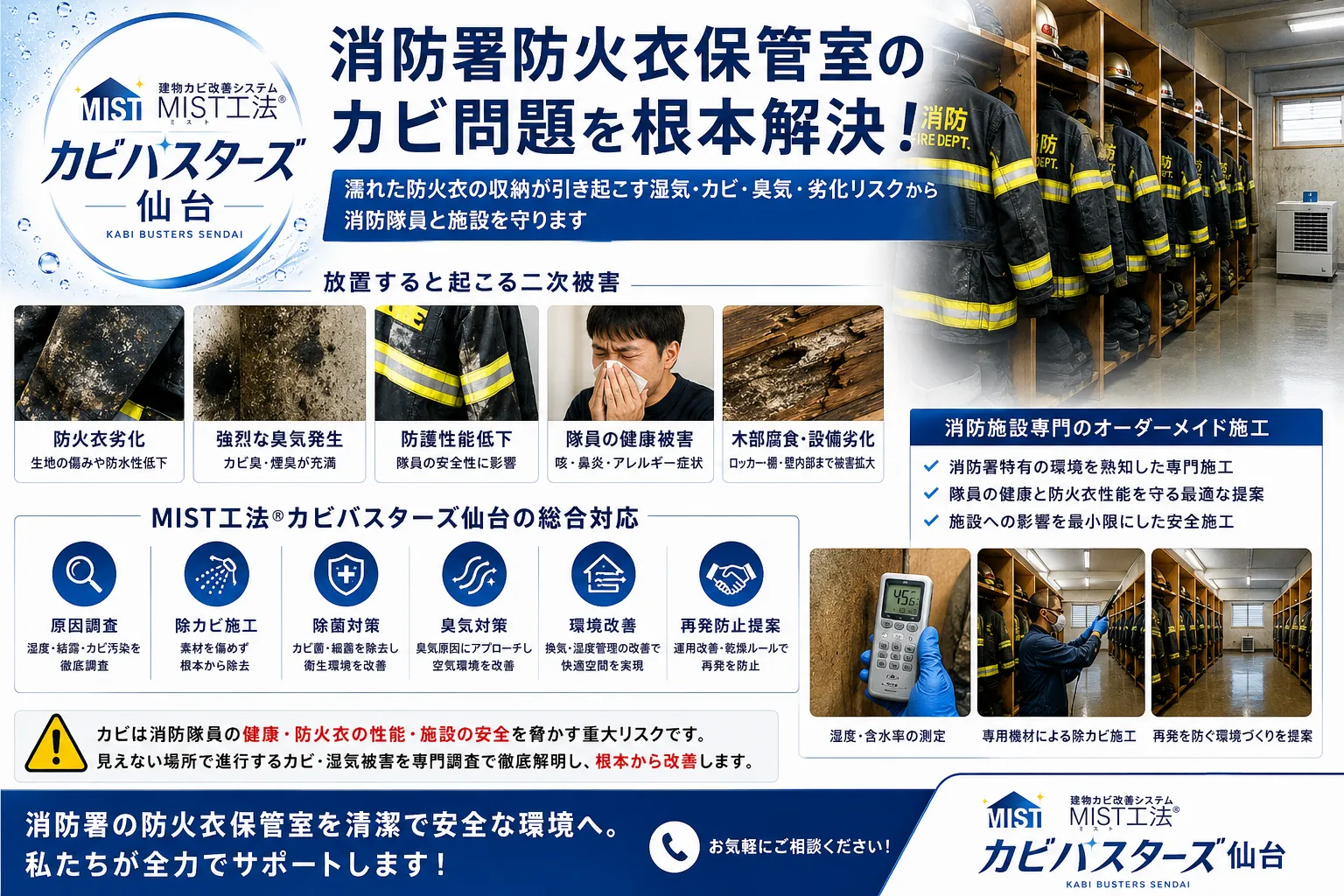 消防署防火衣保管室で深刻化するカビ問題｜湿気・臭気・防護性能低下を防ぐMIST工法Ⓡによる専門対策