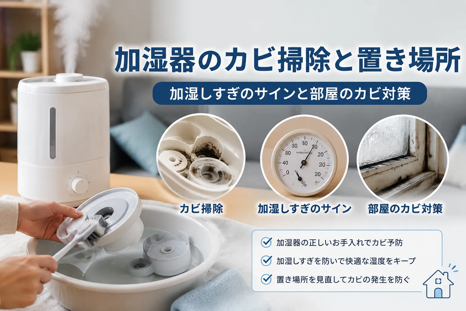 加湿器のカビ掃除と置き場所｜加湿しすぎのサインと部屋のカビ対策