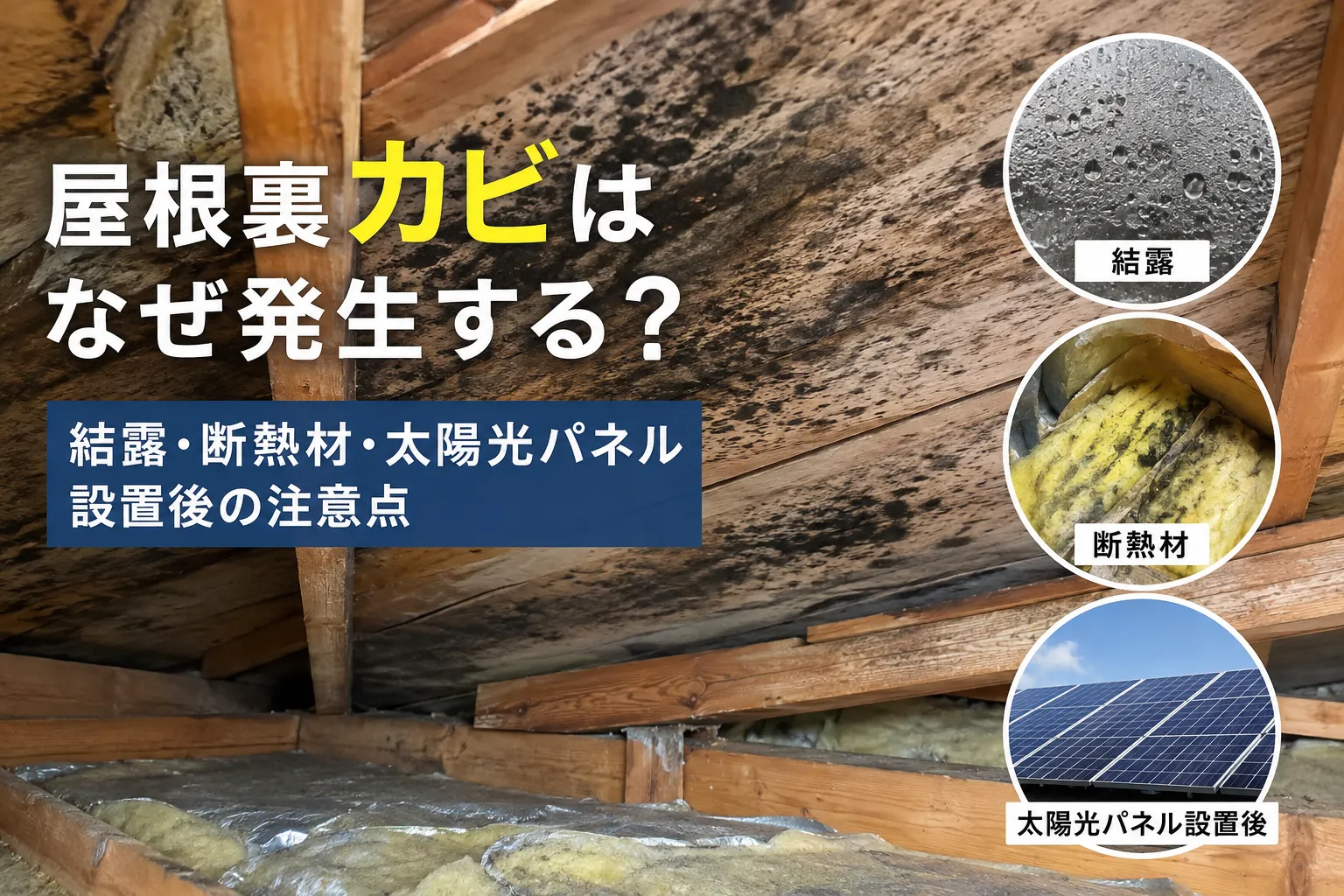屋根裏 カビはなぜ発生する？結露・断熱材・太陽光パネル設置後の注意点