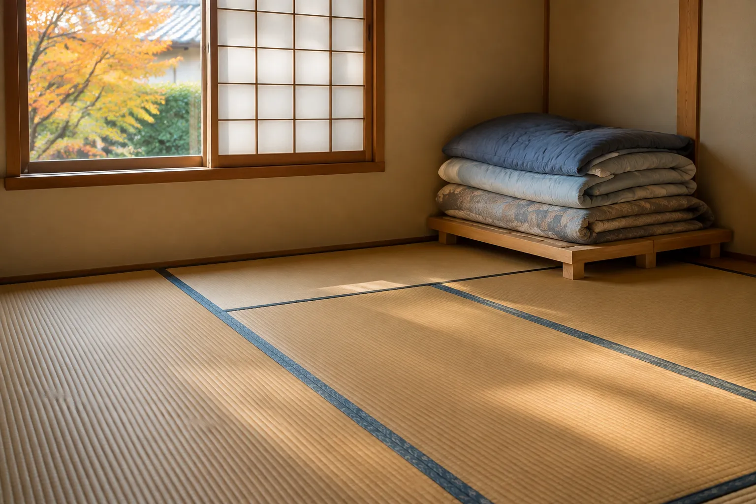 秋の光が入る和室と畳の説明用イメージ