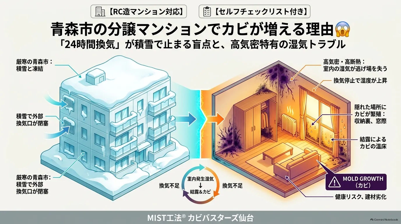 青森市の分譲マンションでカビが増える理由😱「24時間換気」が積雪で止まる盲点